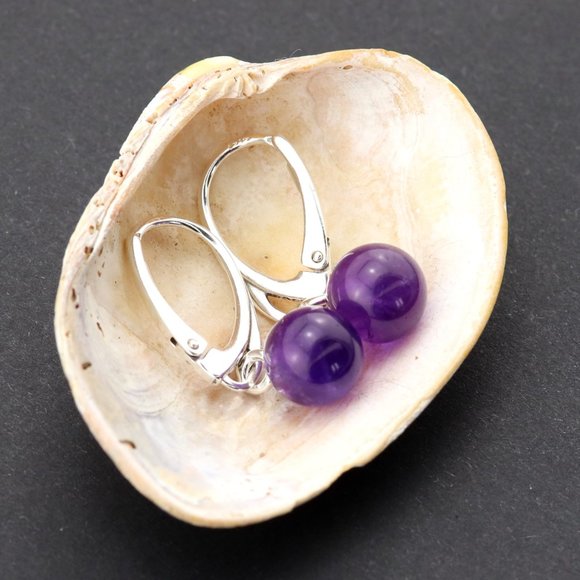 Silver (925) earrings with purple natural amethyst, diameter 8mm - Picture 6 of 12